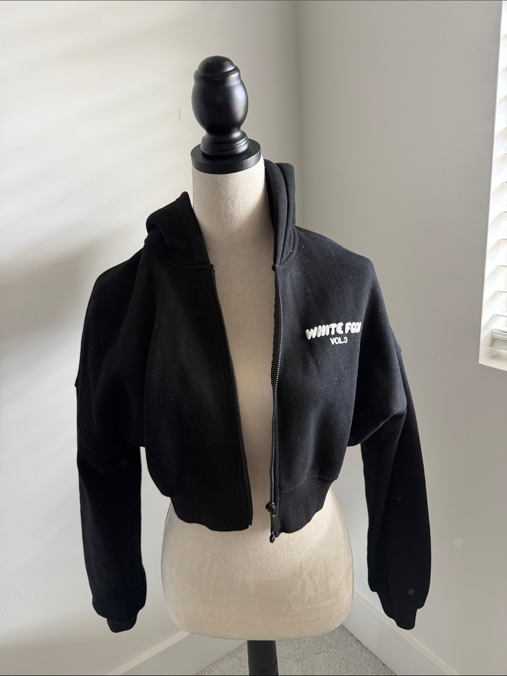 White Fox Boutique Black Cropped Bomber Hoodie